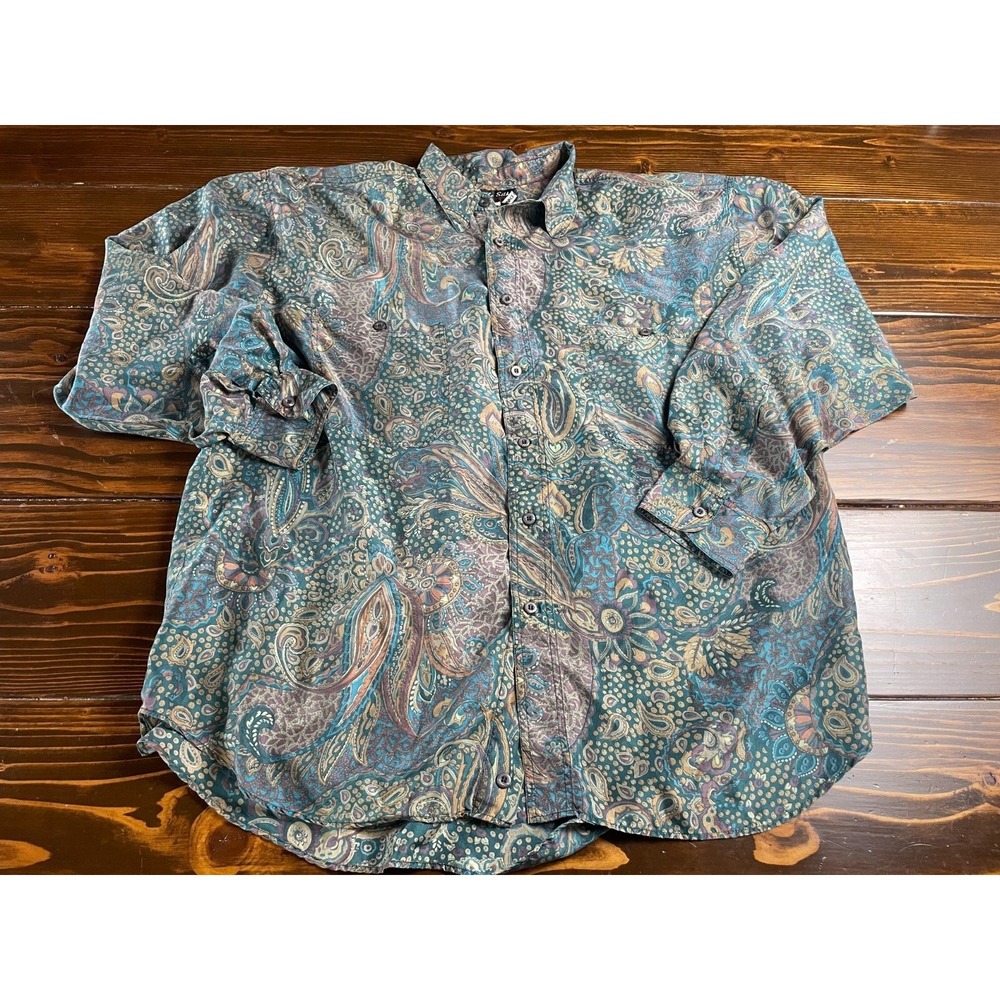 The Silker Shirt Mens Size Large Multicolor Paisley Floral Button Up Long Sleeve